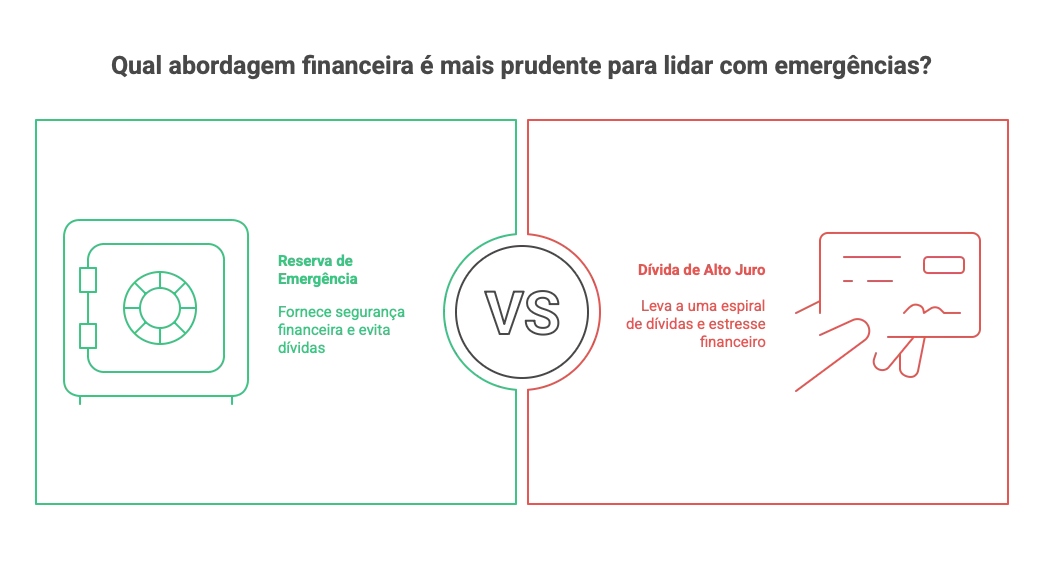 Gráfico mostrando a diferença entre usar uma reserva de emergência versus contrair dívidas com juros altos.